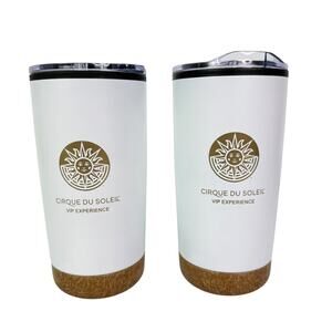 Two Cirque Du Soleil White and Gold VIP Experience Tumbler Coffee Cup Mug 20oz